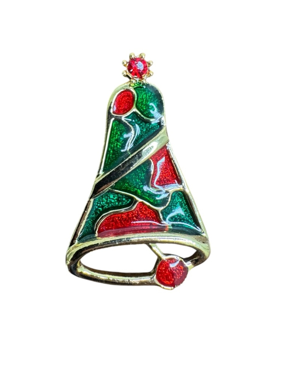 Festive Green & Red Enamel Bell Brooch